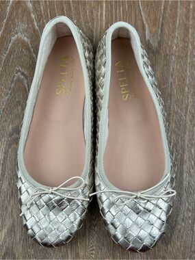 601 Spelta NICOLE INTRECCIO WEAVE in platinu Woven Ballet Flats 36